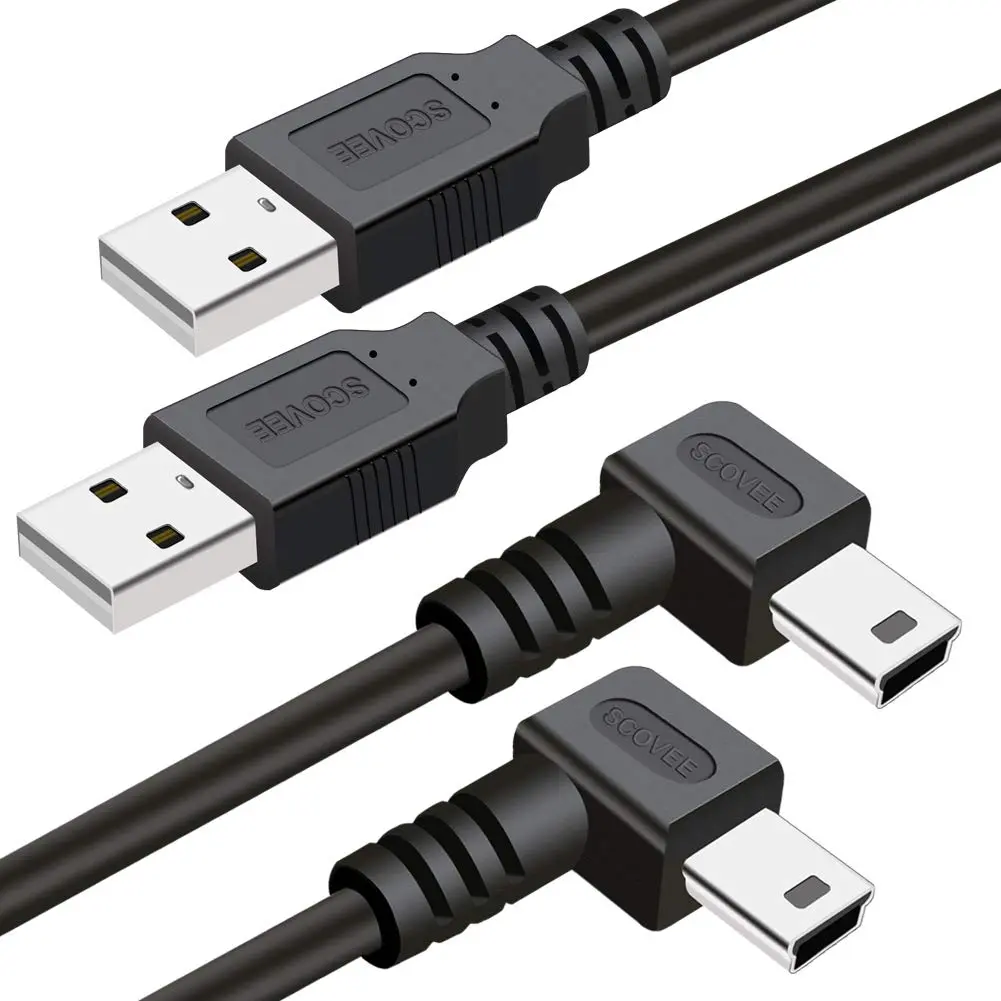 Mini USB Cable 90 Degree 2Pack 6ft for Garmin Nuvi for Canon PowerShot_Rebel_EOS_DSLR_ELPH,Dash Cam,SatNav,Camcorders,Car,Camera USB Cable Right Angle Mini-B Charger Cord Data Sync Charging Adapter
