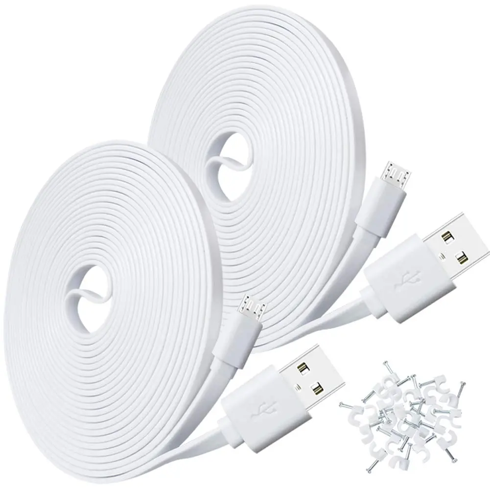 SCOVEE 2-Pack 10FT USB Power Extension Cable for Wyze Cam,WyzeCam Pan,YI Home Camera,Nest-Cam Indoor,Oculus Go,Netvue,KasaCam,Furbo Dog,Blink,Flat USB to Micro USB Charging Cord for Wyze-Cam v3 v2